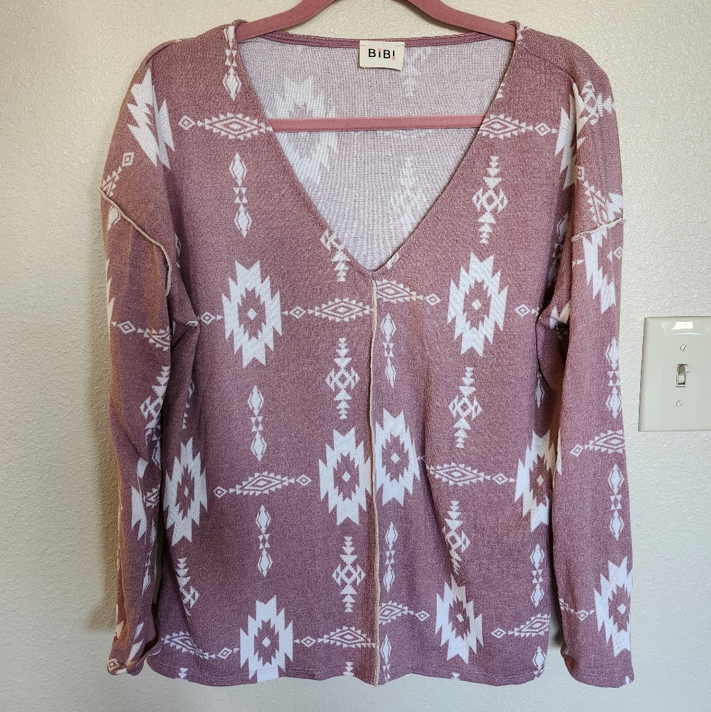 Sale🎃 Bibi Pink and White Aztec Sweater